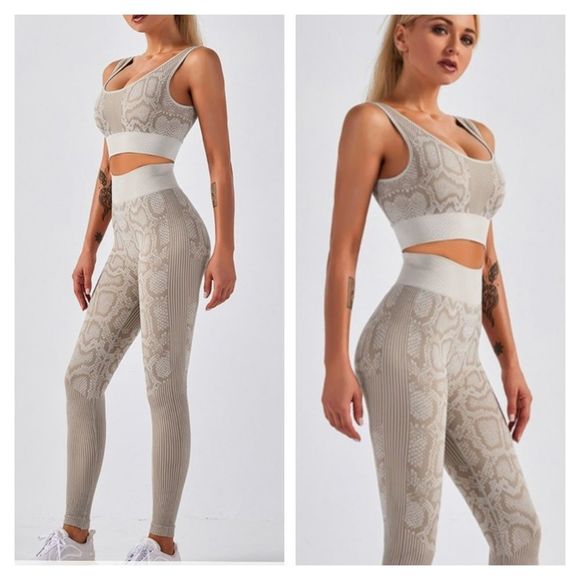 Women's High Quality Viper Snake Print Crop Tank & Legging 2Pc Yoga Size Small - Picture 2 of 11